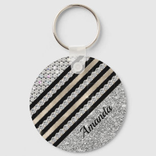 Chic faux Crystal and Silver glitter Personalized Keychain