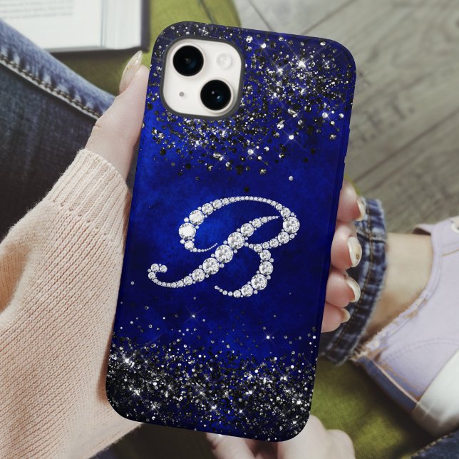 Chic faux Crystal rhinestone letter B royal blue Case-Mate iPhone Case (Creator Uploaded)
