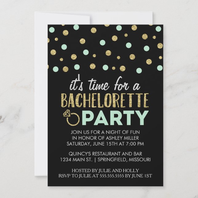 Chic Faux Glitter Bachelorette Party Invitations (Front)