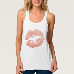 Chic Faux Glitter Rose Gold Lips Tank Top