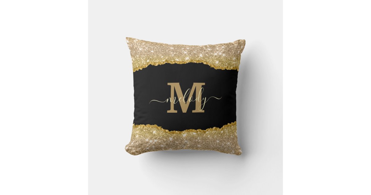 Chic Faux Glitter Script Monogram Name Throw Pillow | Zazzle