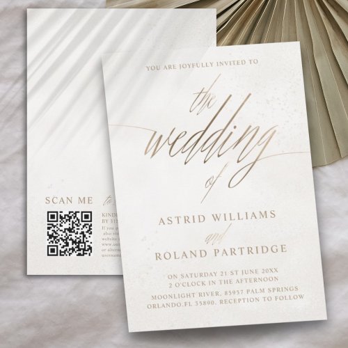 Chic Faux Gold and Beige Textured Wedding Invitation