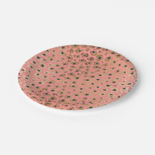 Chic Faux Gold and Black Cheetah Print on Coral Paper Plates