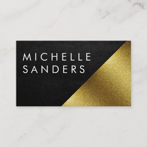 Chic Faux Gold and Leather Geometric Color Block Business Card