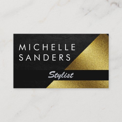 Chic Faux Gold and Leather Geometric Color Block Business Card