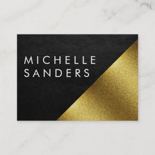 Chic Faux Gold and Leather Geometric Color Block Business Card