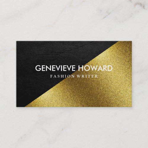 Chic Faux Gold and Leather Geometric Color Block Business Card