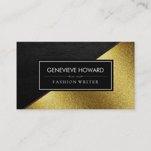 Chic Faux Gold and Leather Geometric Color Block Business Card