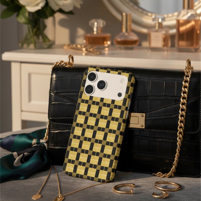 Chic Faux Gold & Black Modern Checkerboard Pattern Case-Mate iPhone Case (Creator Uploaded)