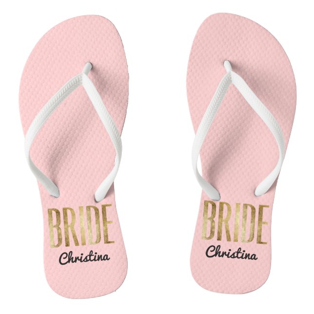 Chic Faux Gold Bride Wedding Bachelorette Flip Flops (Footbed)