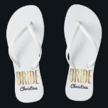 Chic Faux Gold Bride Wedding Bachelorette Flip Flops<br><div class="desc">Elegant,  chic,  and modern faux print gold outline,  Bride keepsake flip flops. This classic and sophisticated design is perfect for the classy,  trendy,  and stylish Bride. Wear them to your bachelorette party or any pre-wedding event. All photo print design.</div>