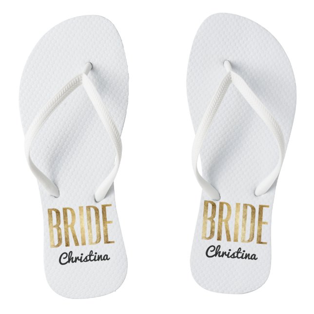 Chic Faux Gold Bride Wedding Bachelorette Flip Flops (Footbed)