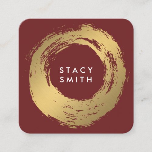 Chic Faux Gold Brushed Deep Red Square Business Card