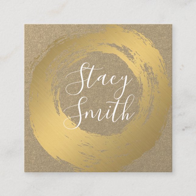 Chic Faux Gold Brushed Glamour Square Business Card (Front)