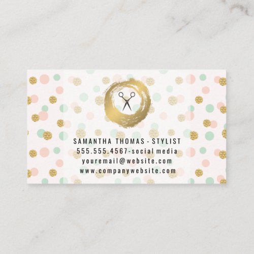 Chic Faux Gold Brushed  Glitter Polka Dots Business Card