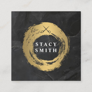 Chic Faux Gold Brushed Marble Lux Square Business Card