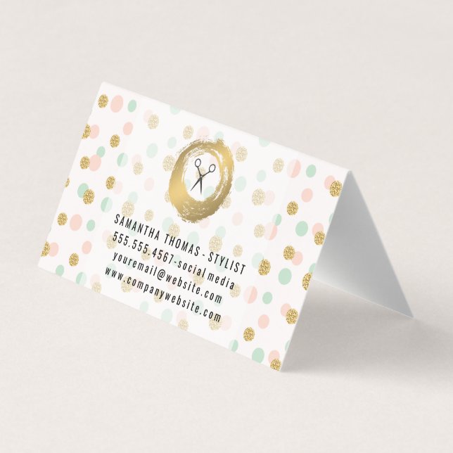 Chic Faux Gold Brushed | Polka Dots Glitter Business Card (Back)