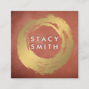 Chic Faux Gold Brushed Red Leather Square Business Card