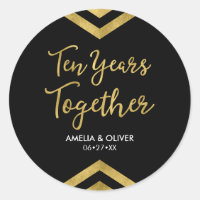 Chic Faux Gold Chevron 10th Anniversary Party Classic Round Sticker