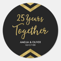 Chic Faux Gold Chevron 25th Anniversary Party Classic Round Sticker