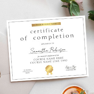 Chic Faux Gold Completion Certificate Course Award