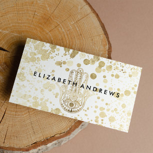 Chic faux gold confetti hamsa hand of Fatima Business Card