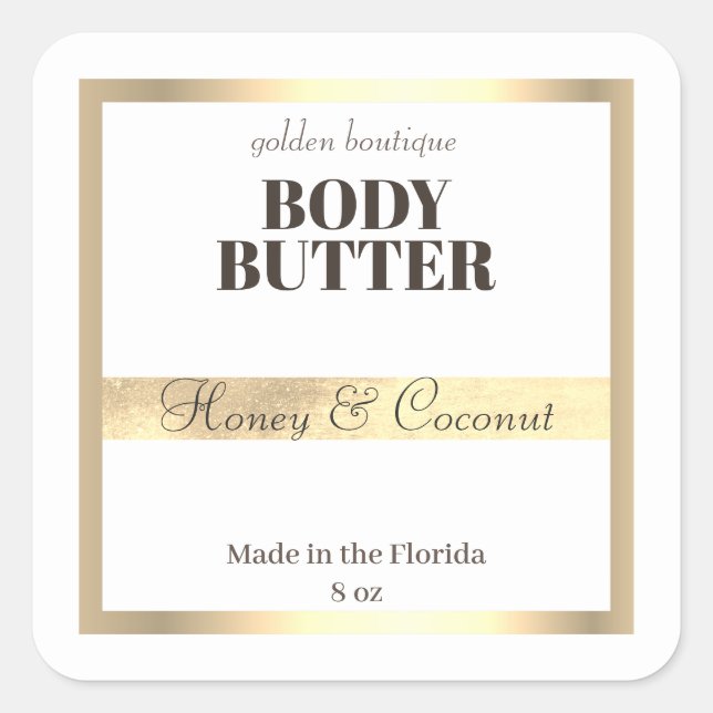 Chic Faux Gold Cosmetic Skincare Handmade Product Square Sticker (Front)