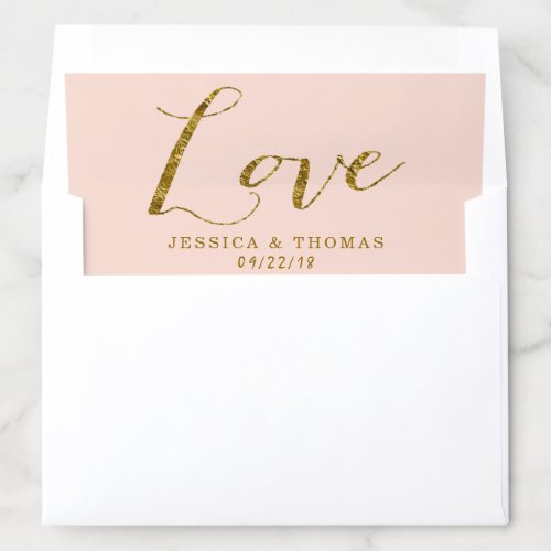 Chic Faux Gold Foil  Blush Pink Wedding Love Envelope Liner