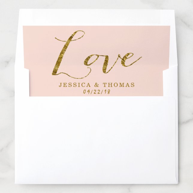 Chic Faux Gold Foil & Blush Pink Wedding Love Envelope Liner (In Envelope)