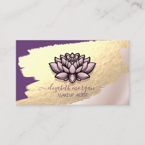 Chic Faux Gold Foil Brush StrokeLotus Business Card