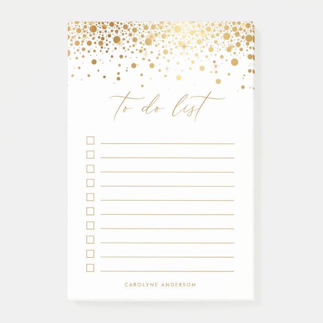 Chic Faux Gold Foil Confetti Dots Personalized Post-it Notes (Front)