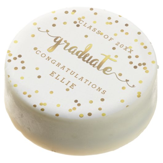 Chic Faux Gold Foil Confetti Graduate Personalized Chocolate Covered Oreo (Angled)