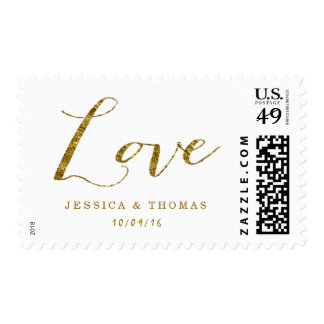 Chic Faux Gold Foil Custom Wedding Love Postage