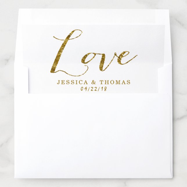 Chic Faux Gold Foil Custom Wedding Love Template Envelope Liner (In Envelope)