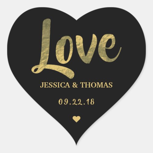 Chic Faux Gold Foil Custom Wedding Love Template Heart Sticker