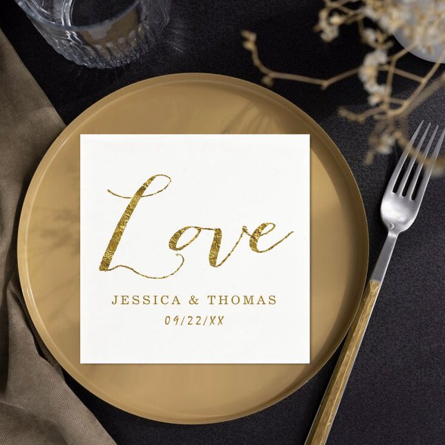 Chic Faux Gold Foil Custom Wedding Love Template Napkins (Creator Uploaded)