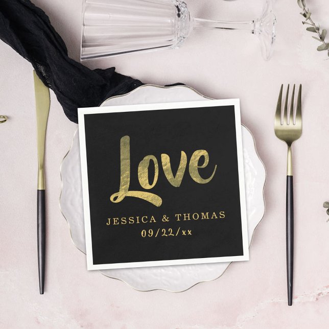 Chic Faux Gold Foil Custom Wedding Love Template Napkins (Creator Uploaded)