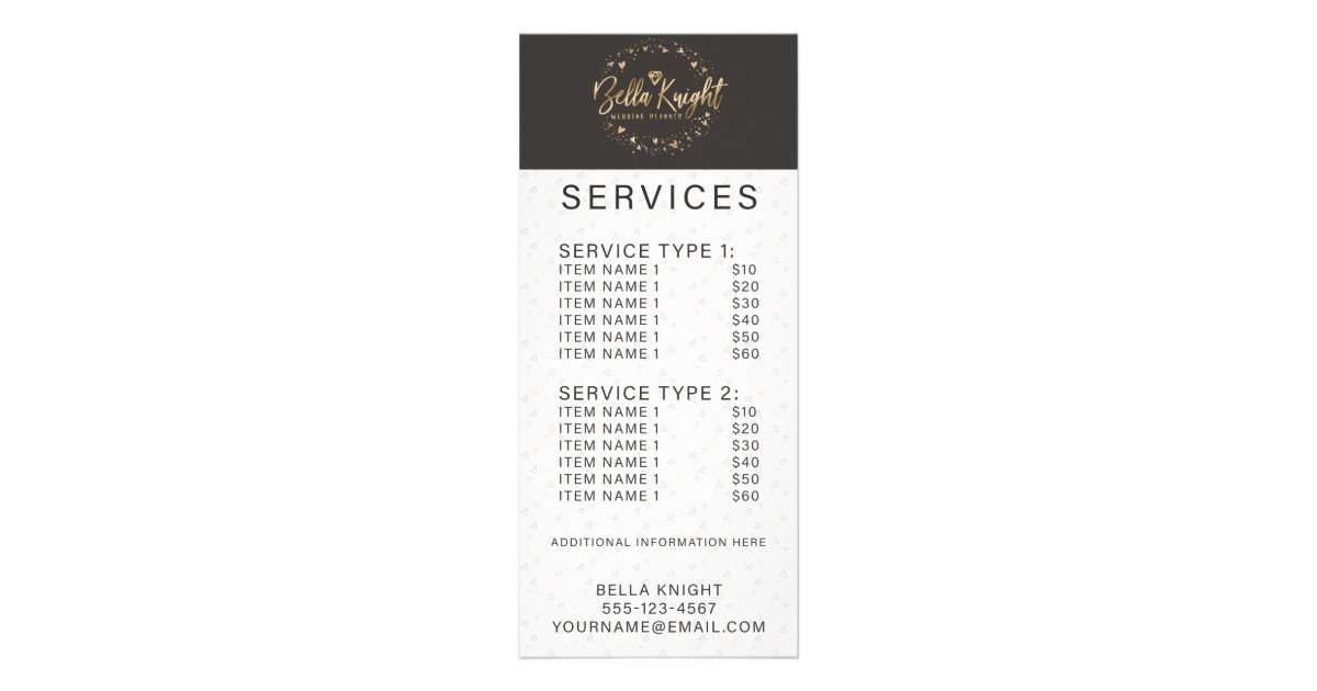 Chic Faux Gold Foil Diamond Gem Company Price List Rack Card Zazzle