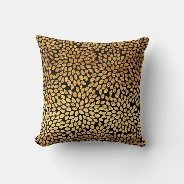 Chic Faux Gold Foil Modern Floral Throw Pillow (Front)