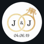 Chic Faux Gold Foil Monogram Wedding Rings Classic Round Sticker<br><div class="desc">These simple yet very stylish stickers can be used as favors,  invitation seals,  party decor and much more.</div>
