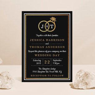 Chic Faux Gold Foil Monogram Wedding Rings Invitation