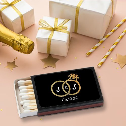 Chic Faux Gold Foil Monogram Wedding Rings Matchboxes