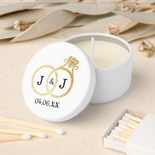 Chic Faux Gold Foil Monogram Wedding Rings Mini Candle Favors