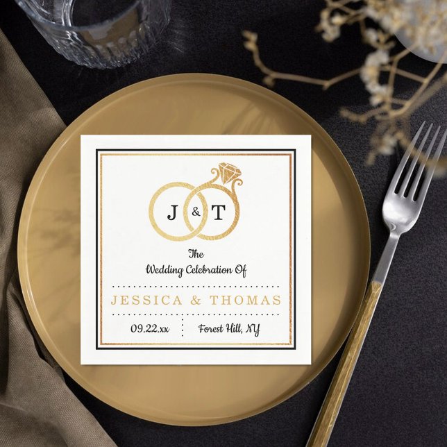 Chic Faux Gold Foil Monogram Wedding Rings Napkins (Creator Uploaded)