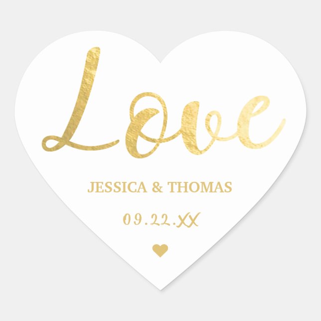 Chic Faux Gold Foil Typography Script Love Wedding Heart Sticker (Front)