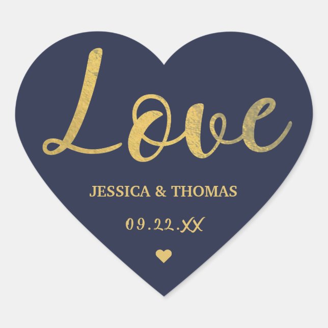 Chic Faux Gold Foil Typography Script Love Wedding Heart Sticker (Front)