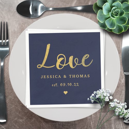 Chic Faux Gold Foil Typography Script Love Wedding Napkins