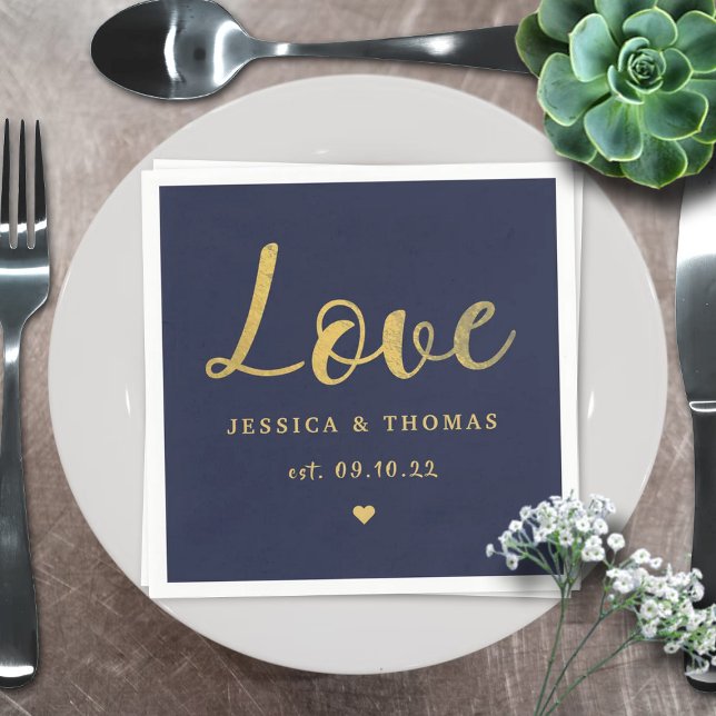 Chic Faux Gold Foil Typography Script Love Wedding Napkins (Creator Uploaded)