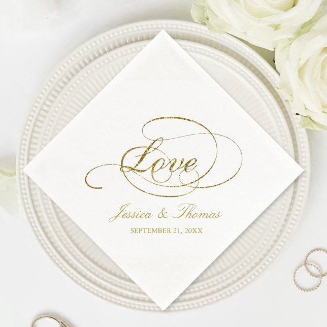 Chic Faux Gold Foil Wedding Reception Template Napkins (Creator Uploaded)