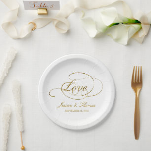 Chic Faux Gold Foil Wedding Reception Template Paper Plates